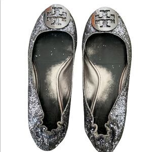 Tory Burch "Reva" Glitter Dark Blue Silver Flat